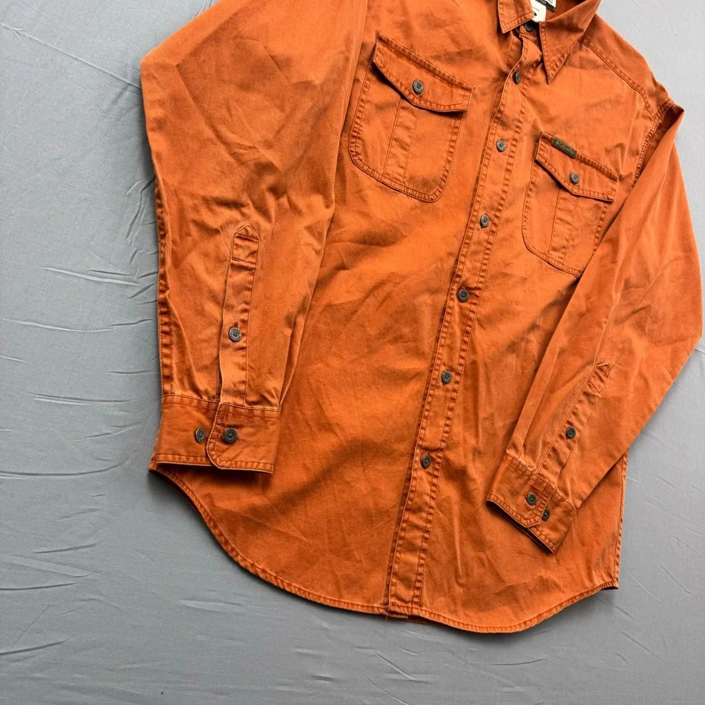 Columbia Mens Small Burnt Orange Cotton Long Sleeve Button Down Utility Shirt‎